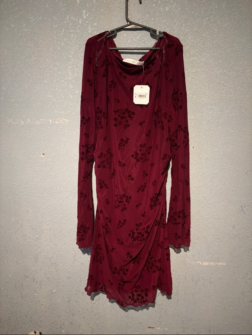 Altar'd State Wine Floral Burnout Mini Long Sleeve Dress Plus Size